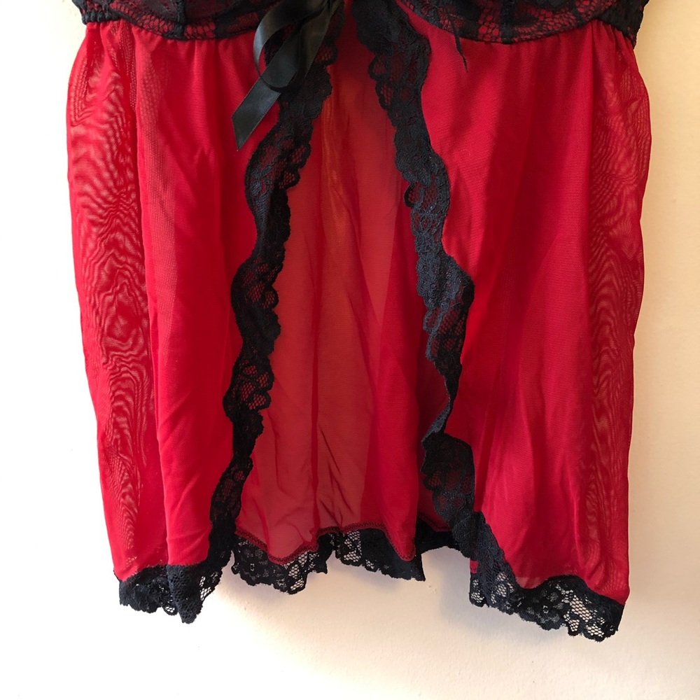 La Senza Large Red & Black Lace Open Babydoll Lingerie - Picture 3 of 9